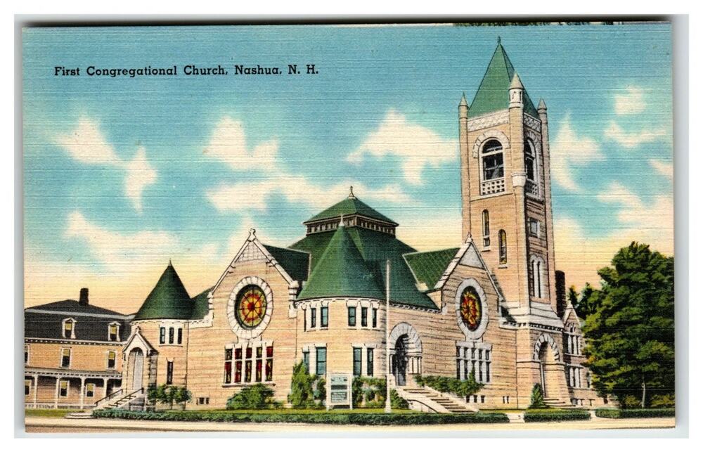 First Congregational Church Nashua NH Linen Postcard Tichnor
